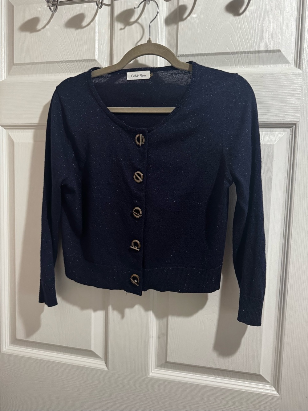 Calvin Klein Navy Sparkle Button-Front Cardigan nwot